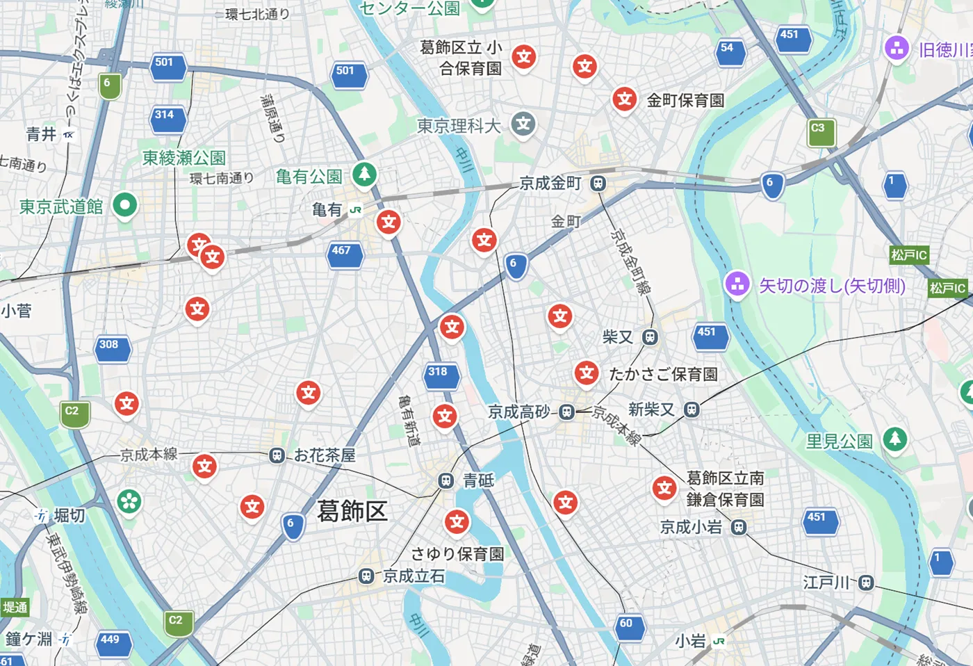 葛飾区にある保育園の地図情報